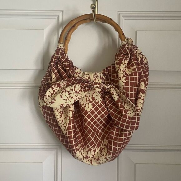 Anthropologie Floral Print Pippa Bag Wooden Handles - Picture 1 of 7